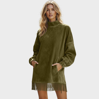 Sharon | Abito in pelle scamosciata con frange
