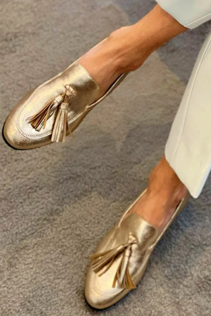 Diletta | Mocassino oro con nappe