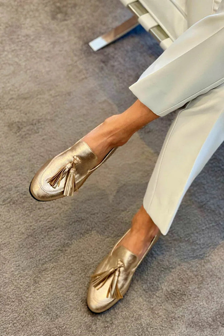 Diletta | Mocassino oro con nappe