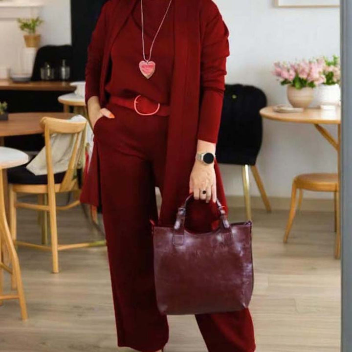 Ella | Elegante set di 3 pezzi composto da cardigan lungo, top e pantaloni