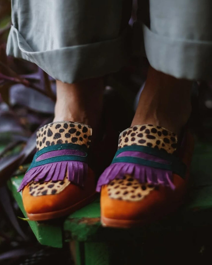 Gioia | Mocassino con frange e stampa animalier