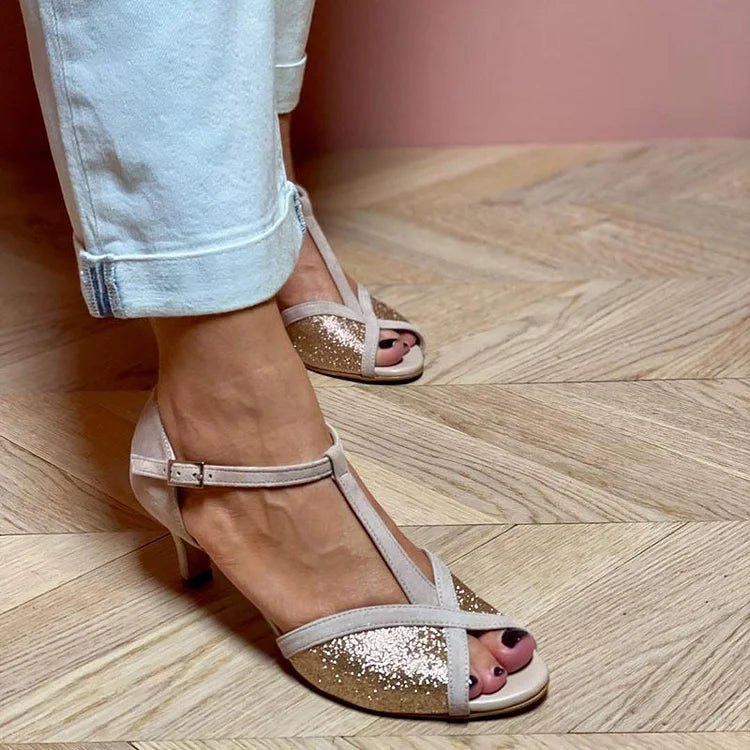 Vitalia | Sandalo con glitter e tacco basso