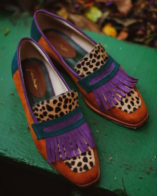 Gioia | Mocassino con frange e stampa animalier