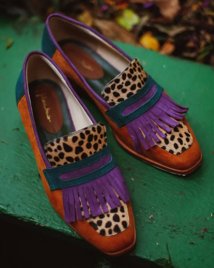 Gioia | Mocassino con frange e stampa animalier