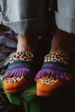 Gioia | Mocassino con frange e stampa animalier