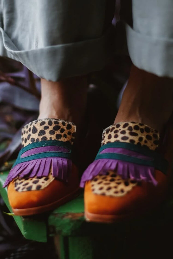 Gioia | Mocassino con frange e stampa animalier