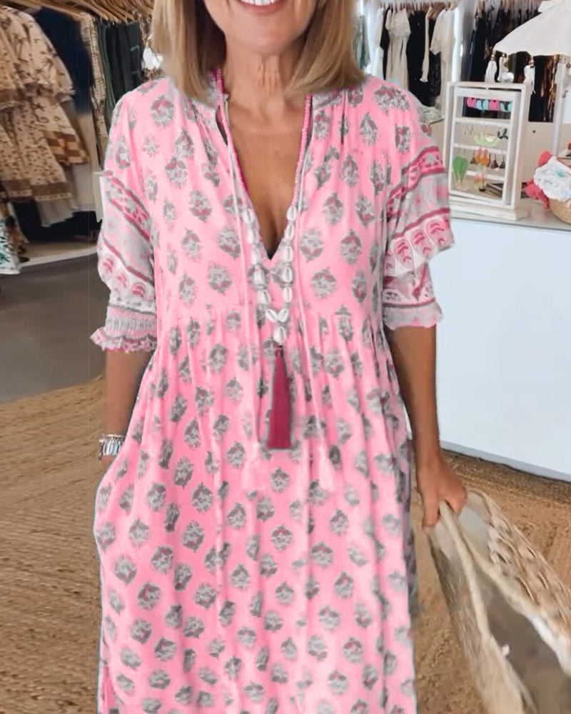Modena | Abito casual stampato con scollo a V