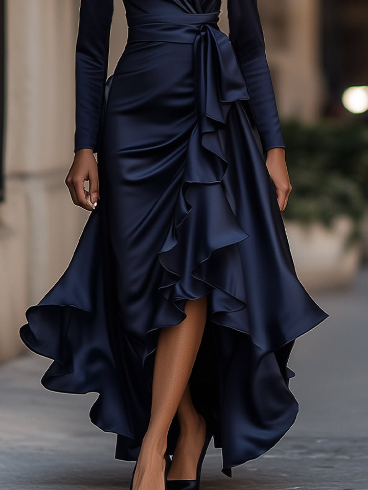 Luna | Abito lungo in raso con volant