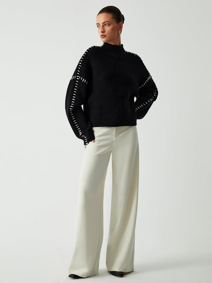 Alma | Maglione dolcevita con dettagli in piqué