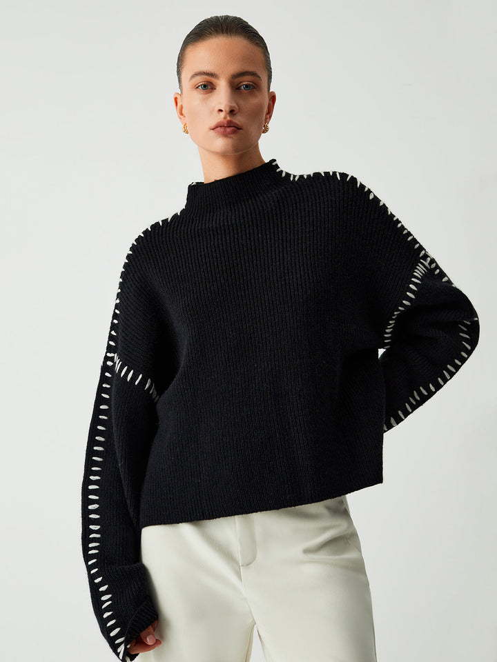 Alma | Maglione dolcevita con dettagli in piqué