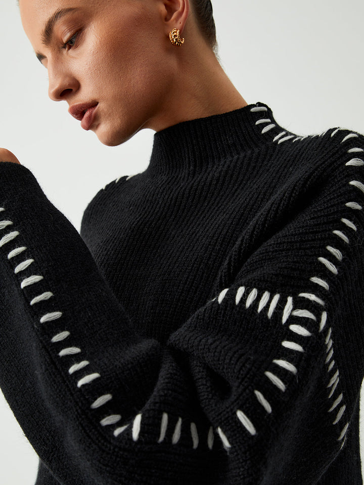 Alma | Maglione dolcevita con dettagli in piqué