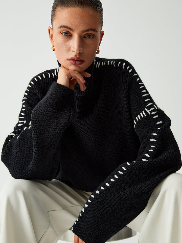 Alma | Maglione dolcevita con dettagli in piqué