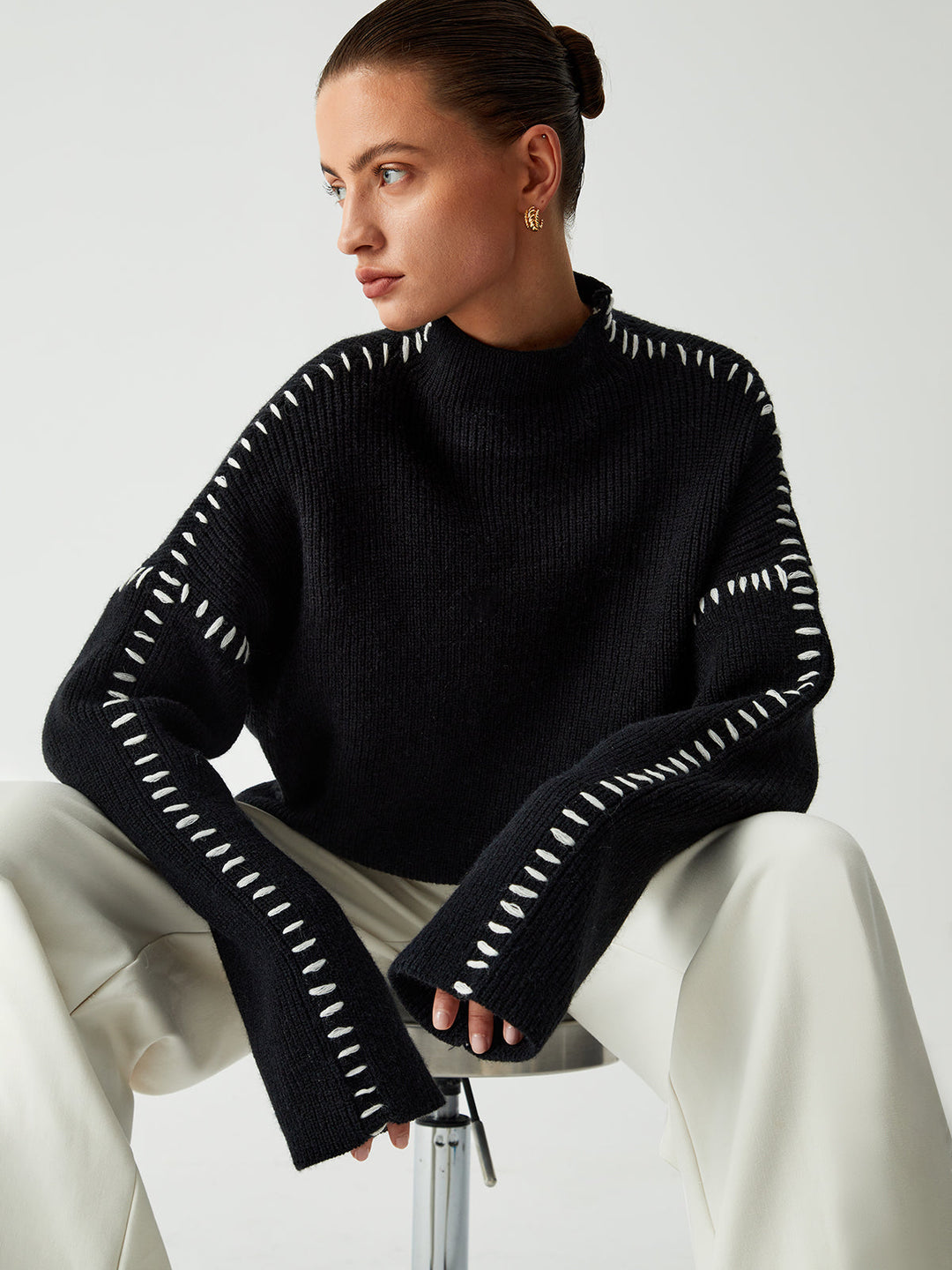 Alma | Maglione dolcevita con dettagli in piqué