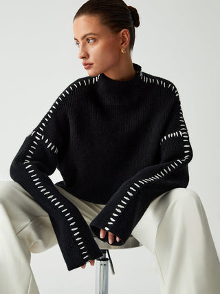 Alma | Maglione dolcevita con dettagli in piqué