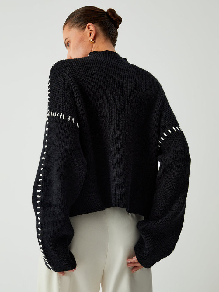 Alma | Maglione dolcevita con dettagli in piqué