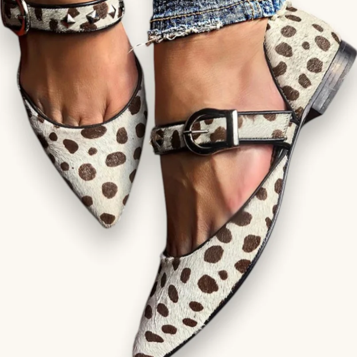 Elettra | Ballerine a punta con cinturini a stampa leopardo