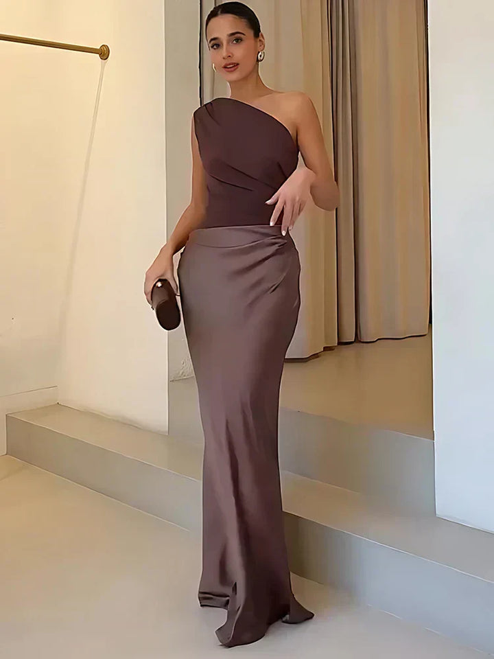 Luna | Abito maxi con oro in raso