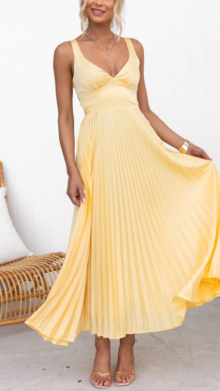 Malka | Abito maxi plissettato con scollatura a V