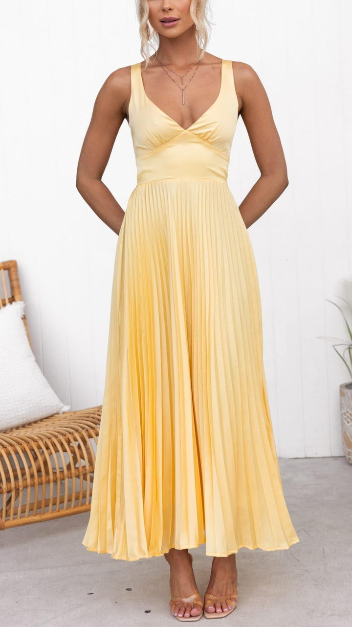 Malka | Abito maxi plissettato con scollatura a V