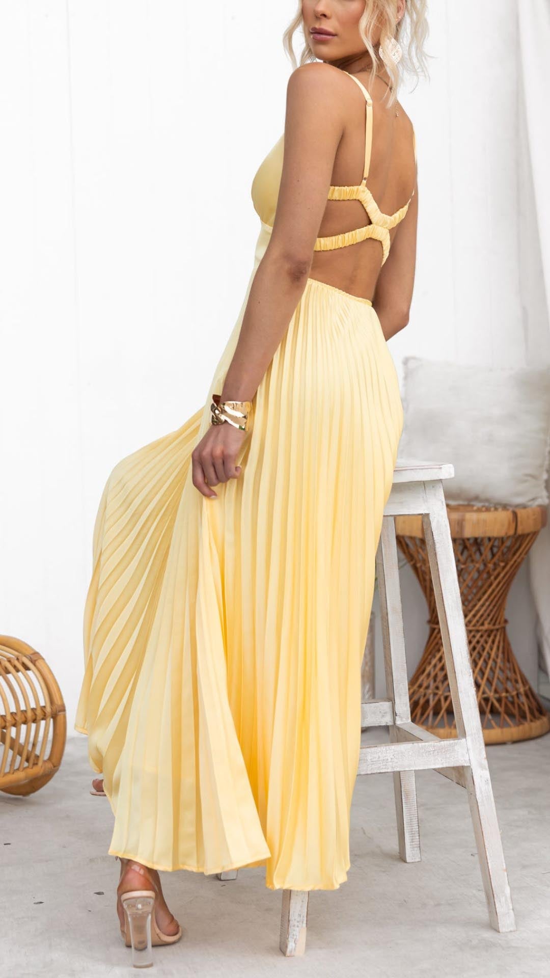 Malka | Abito maxi plissettato con scollatura a V