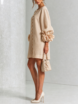 Lily | Mini Abito Beige con Maniche a Fiori Stravaganti