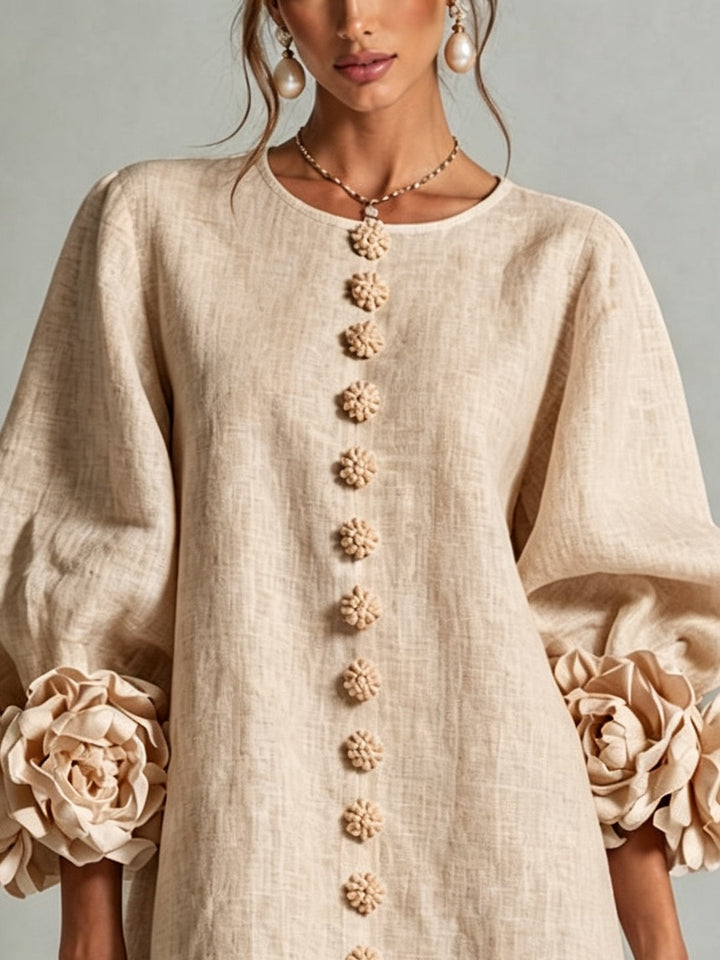 Lily | Mini Abito Beige con Maniche a Fiori Stravaganti
