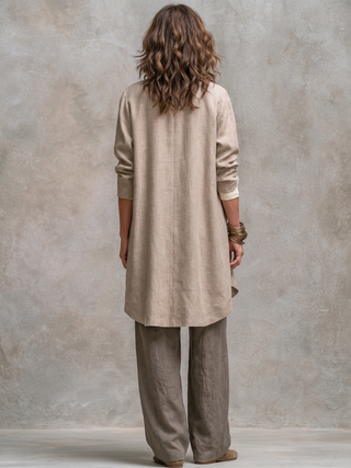 Elegante Completo Tre Pezzi Beige-Grigio a Gamba Larga