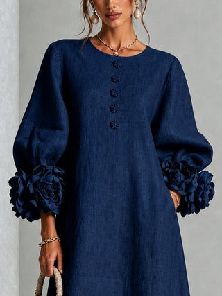 Lily | Mini Abito Blu Navy con Maniche a Fiori Stravaganti