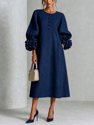 Lily | Mini Abito Blu Navy con Maniche a Fiori Stravaganti