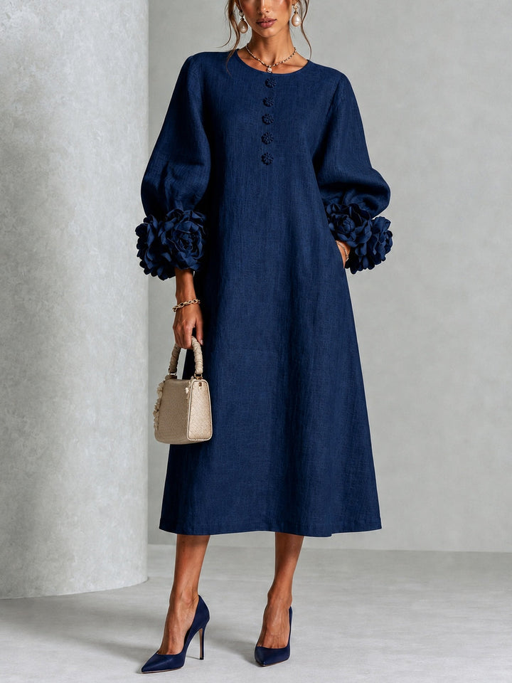 Lily | Mini Abito Blu Navy con Maniche a Fiori Stravaganti
