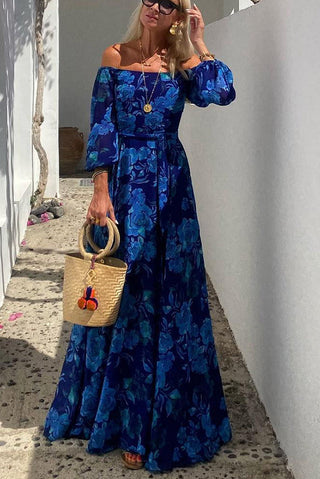 Luna | Vestito lungo con stampa floreale e maniche scoperte