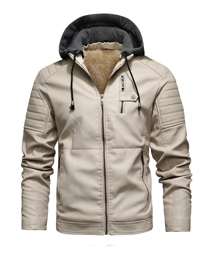 Giacca Imbottita in Pelle Sintetica con Cappuccio e Zip