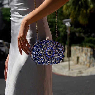 Celeste | Pochette con strass