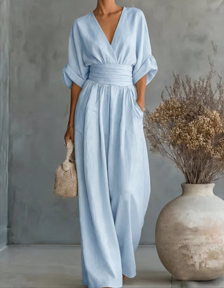 Daniela - Mono elegante de escote en V y pierna ancha - immagine 10