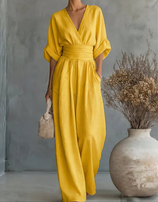 Daniela - Mono elegante de escote en V y pierna ancha - immagine 11