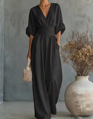Daniela - Mono elegante de escote en V y pierna ancha - immagine 12