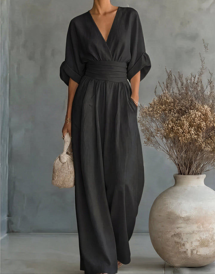 Daniela - Mono elegante de escote en V y pierna ancha - immagine 12