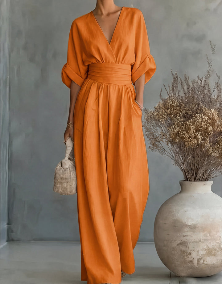 Daniela - Mono elegante de escote en V y pierna ancha - immagine 13