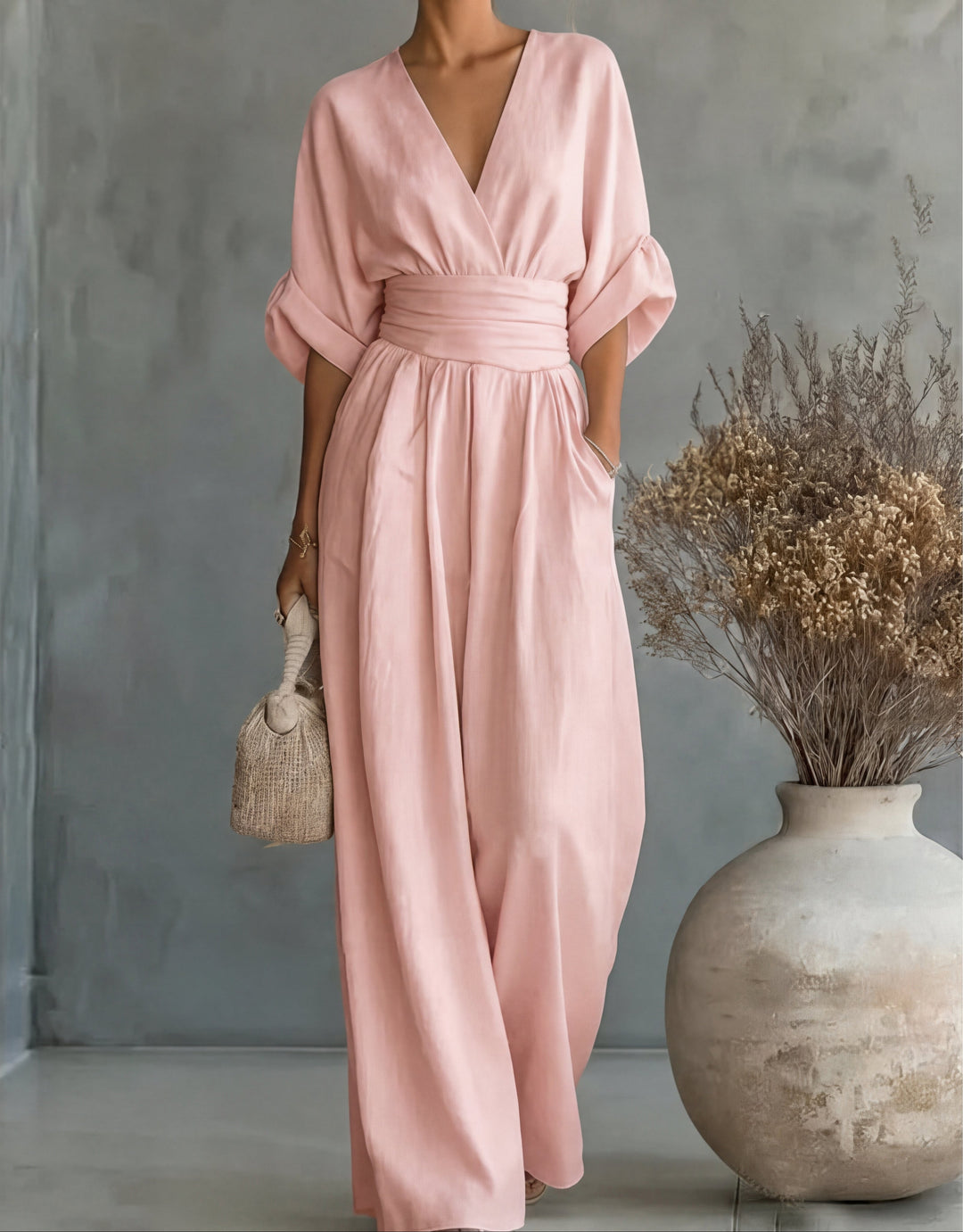 Daniela - Mono elegante de escote en V y pierna ancha - immagine 14