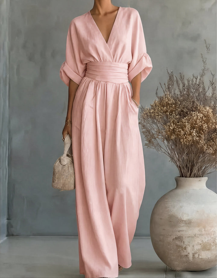 Daniela - Mono elegante de escote en V y pierna ancha - immagine 14