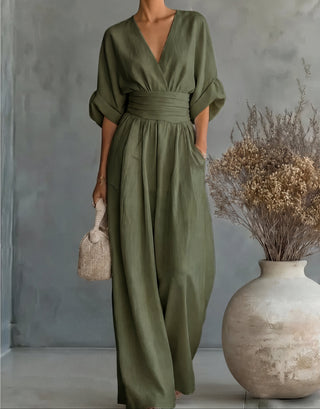 Daniela - Mono elegante de escote en V y pierna ancha - immagine 15