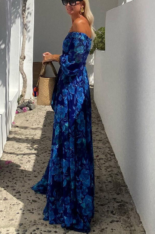 Luna | Vestito lungo con stampa floreale e maniche scoperte