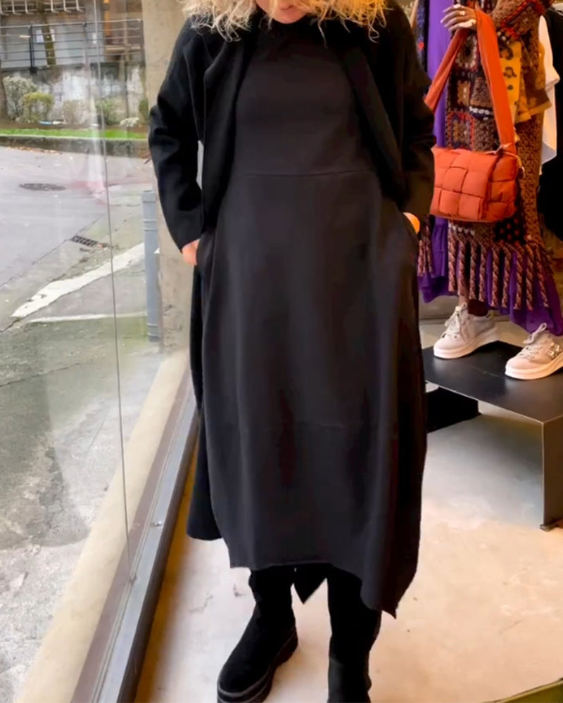 Clara | Abito midi nero con tasche