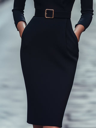Lina | Vestito nero elegante con cintura
