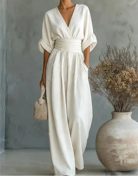 Daniela - Mono elegante de escote en V y pierna ancha - immagine 4