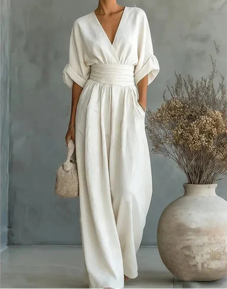 Daniela - Mono elegante de escote en V y pierna ancha - immagine 4