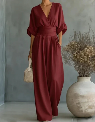 Daniela - Mono elegante de escote en V y pierna ancha - immagine 8