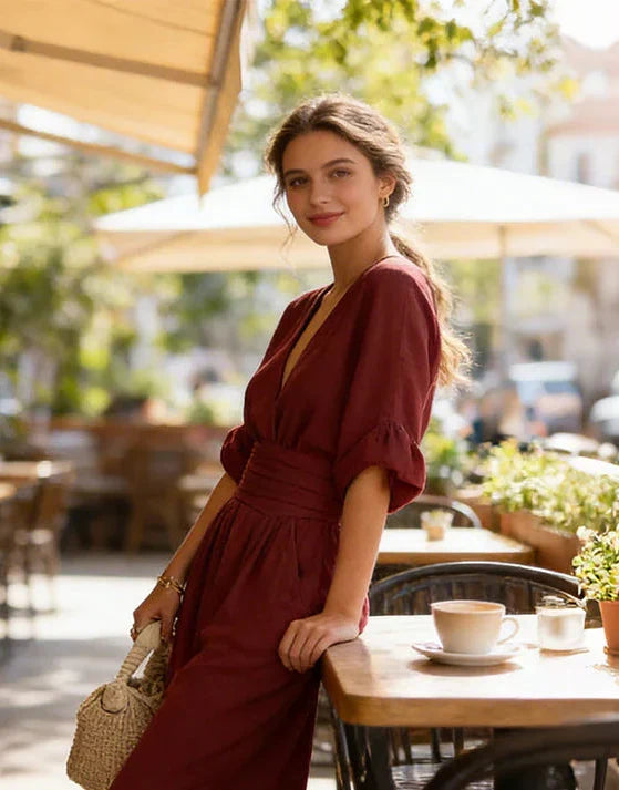 Daniela - Mono elegante de escote en V y pierna ancha - immagine 5