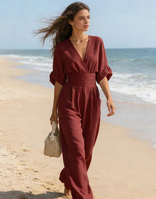Daniela - Mono elegante de escote en V y pierna ancha - immagine 6